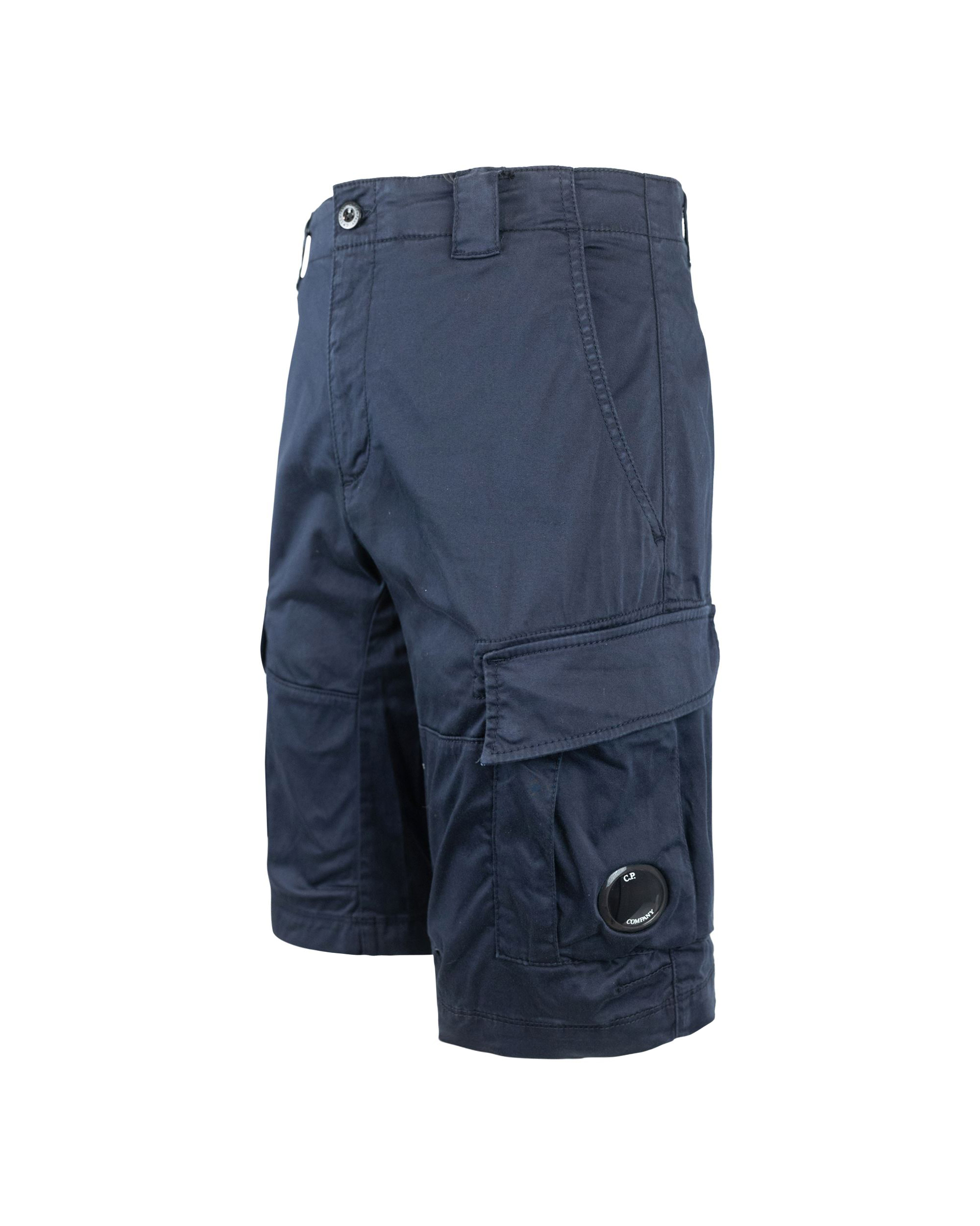 Shop C.p. Company Cargo Bermuda Shorts With Blue "lens" Detail In 888total Eclipse