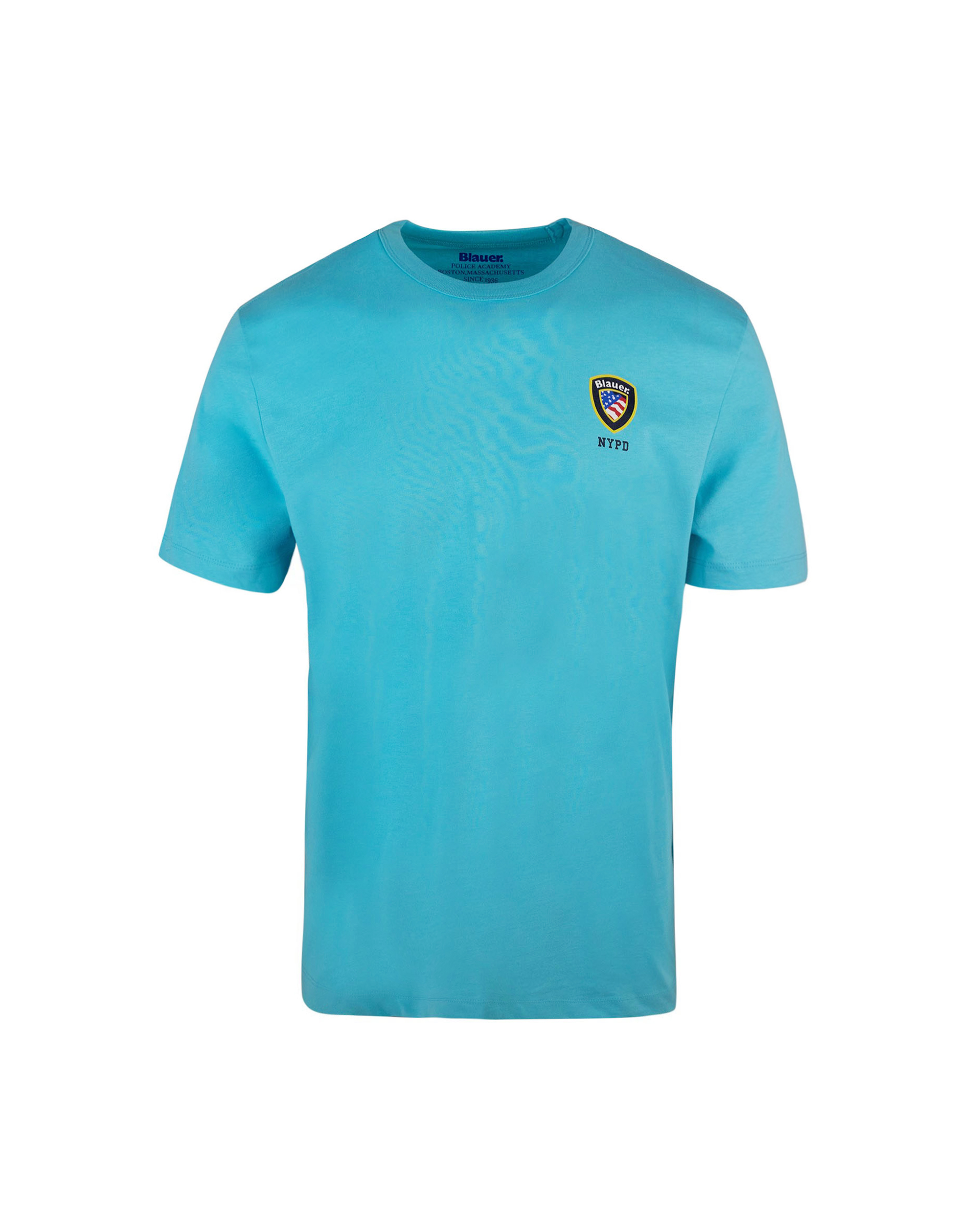 Blauer T-shirt Celeste In Cotone Con Stampa Logo Mini Scudetto In 827turchese