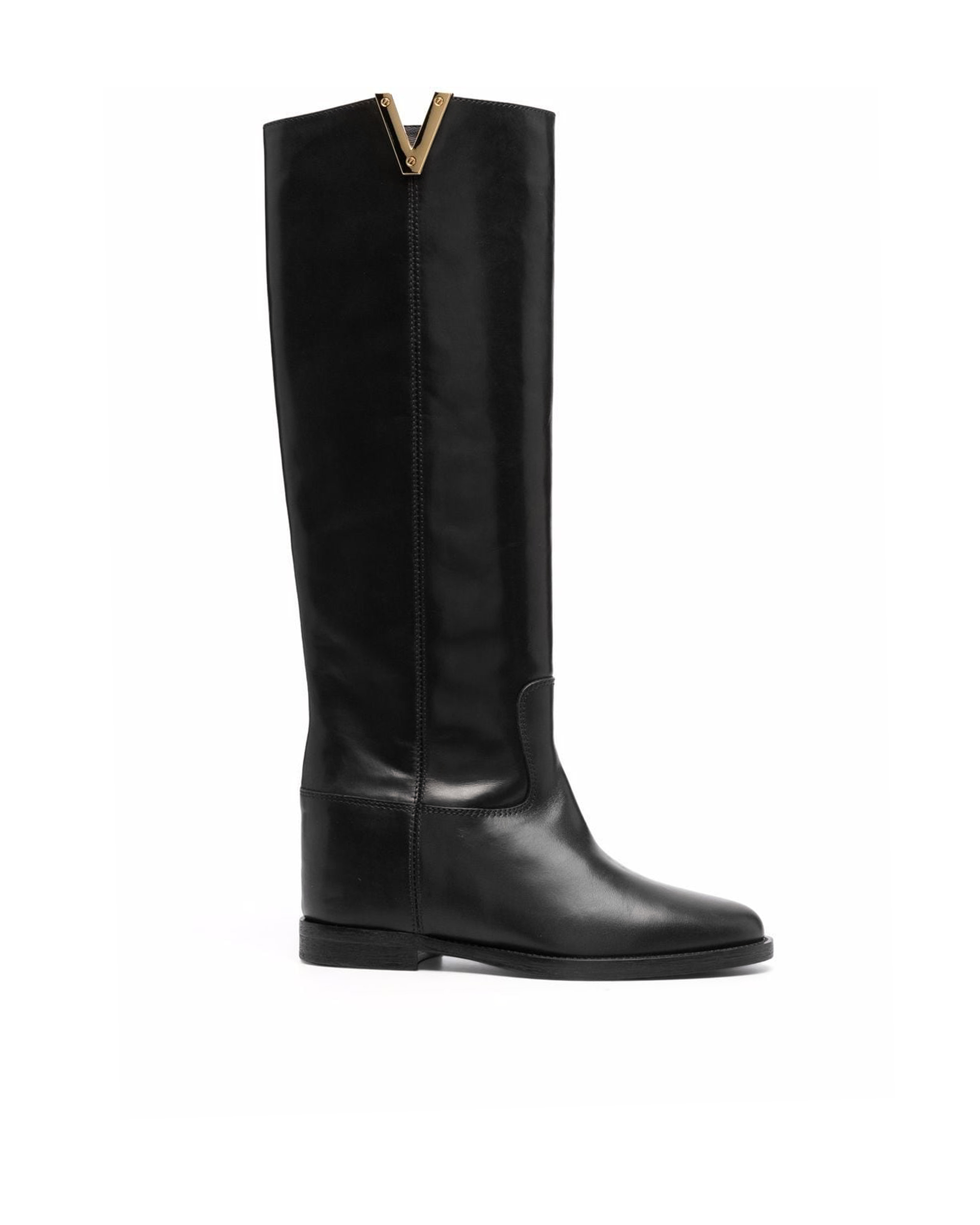 Shop Via Roma 15 Black "saint Barth" Boot In Leather With Gold "v" Detail