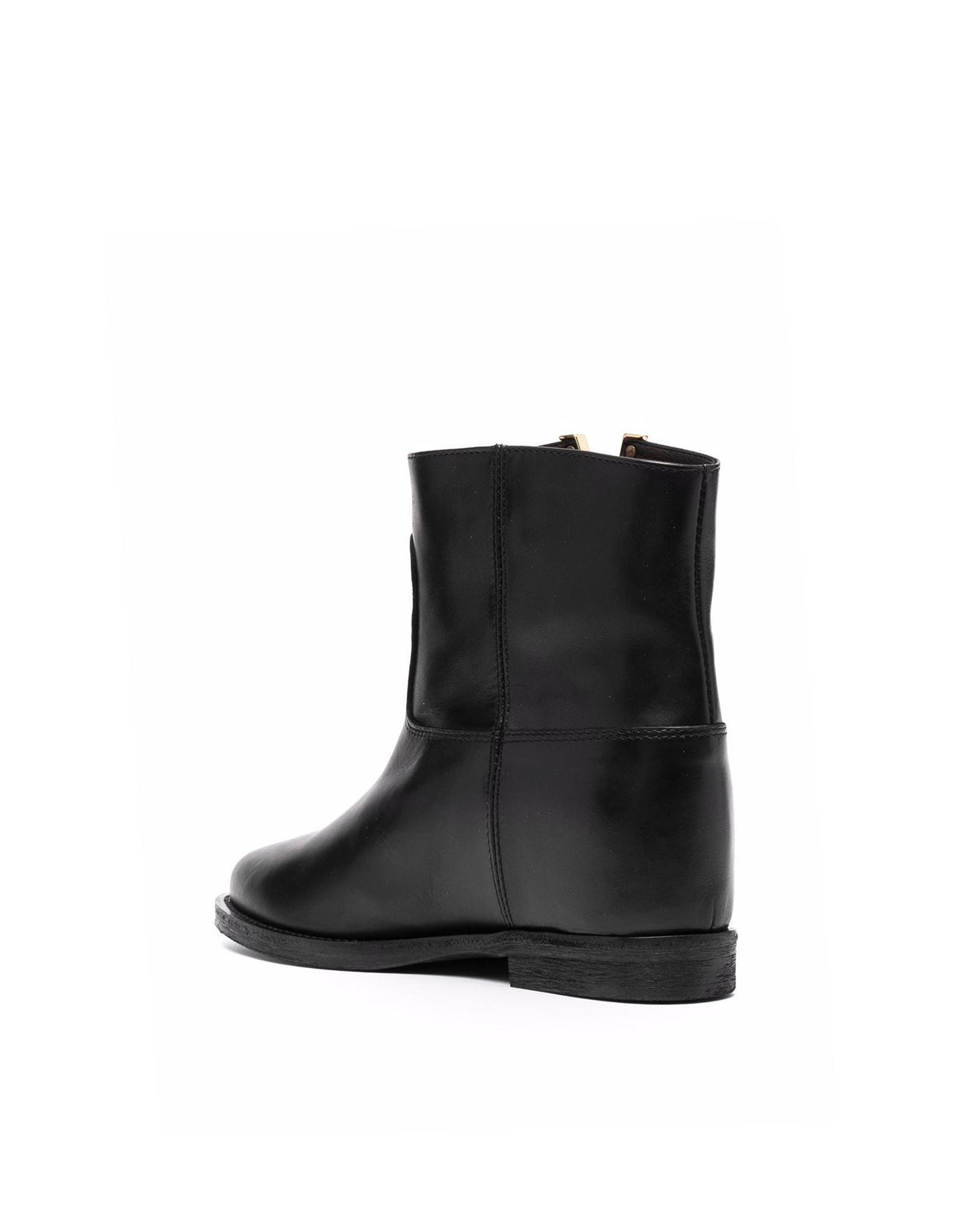Shop Via Roma 15 Black Leather Ankle Boot With Golden "v" Detail