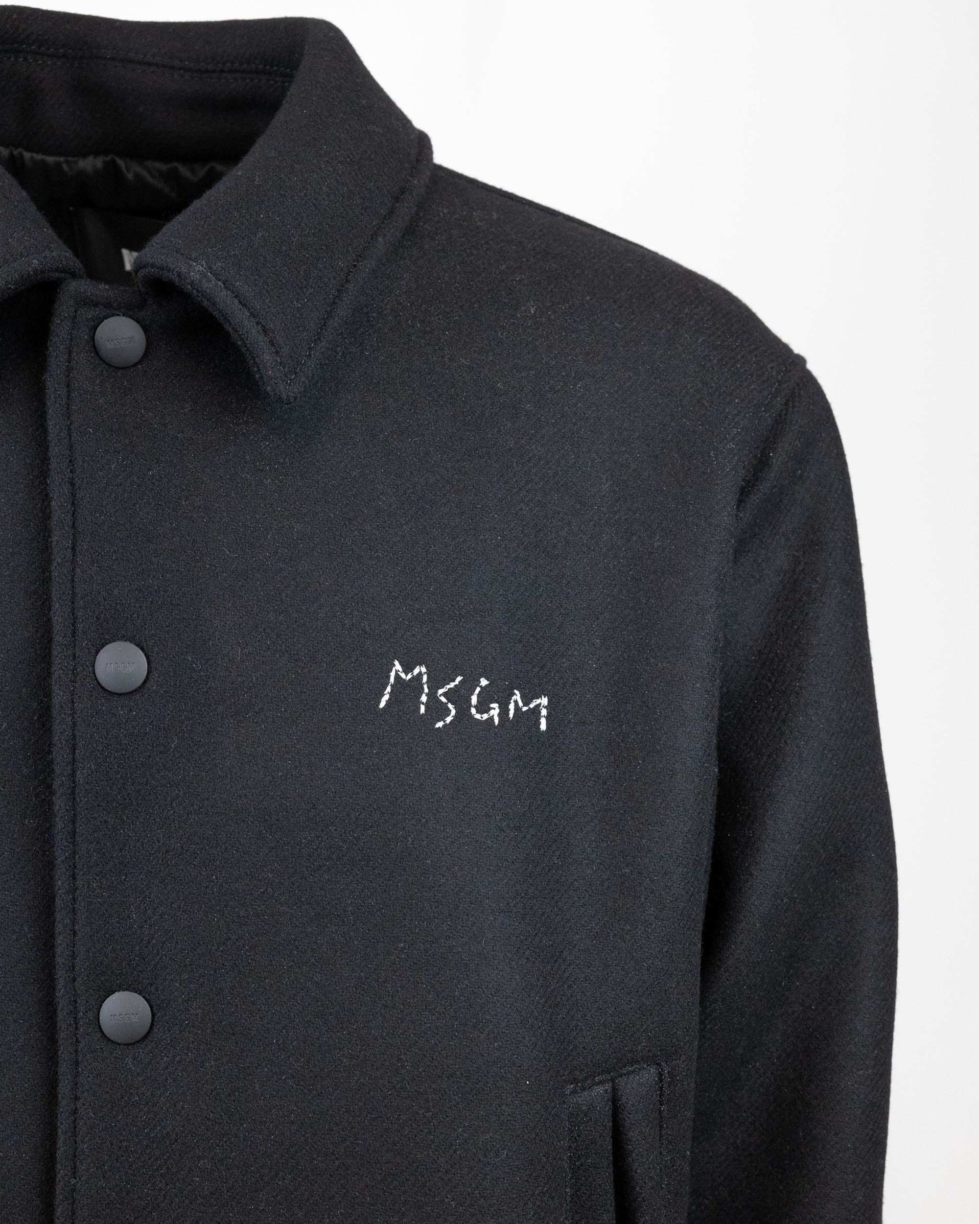 Shop Msgm Single-color Jacket In Cool Wool With "hand" Style Embroidered Micrologo In 99black