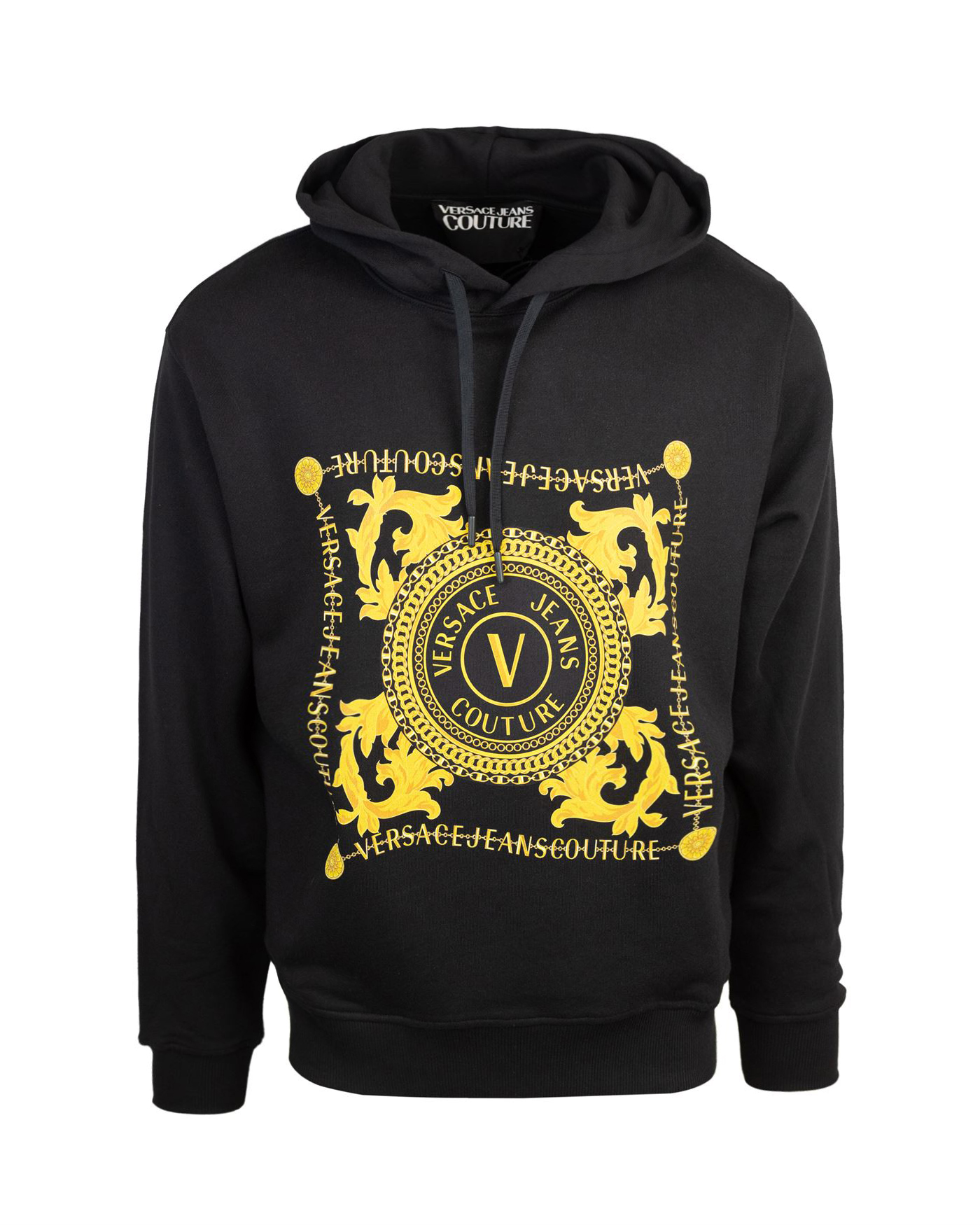 VERSACE JEANS COUTURE SWEATSHIRT WITH HOOD AND GOLD GRAPHIC LOGO