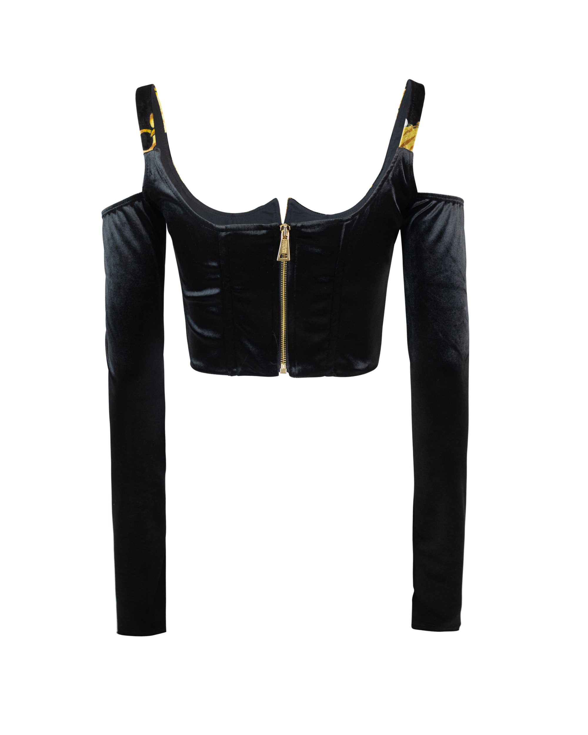 Shop Versace Jeans Couture Velvet Bustier Top In G89black/gold