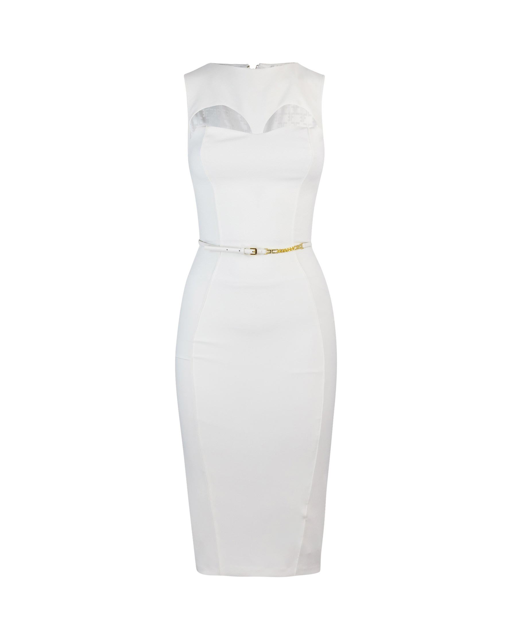 Shop Elisabetta Franchi Midi Dress In Technical Fabric With Belt And Cut Out In 360avorio