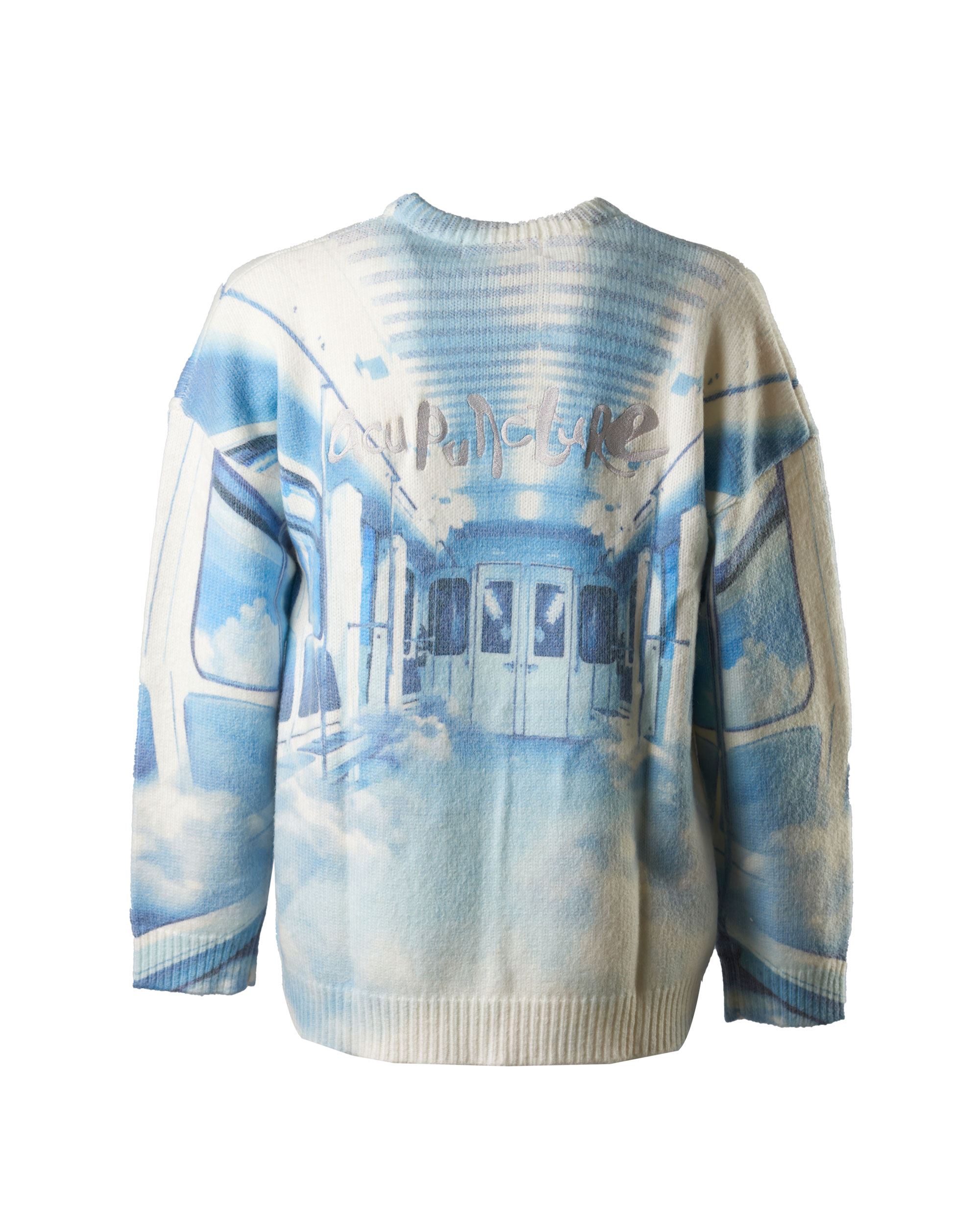 Shop Acupuncture Crewneck Sweater With Embroidered Logo In Light Blue
