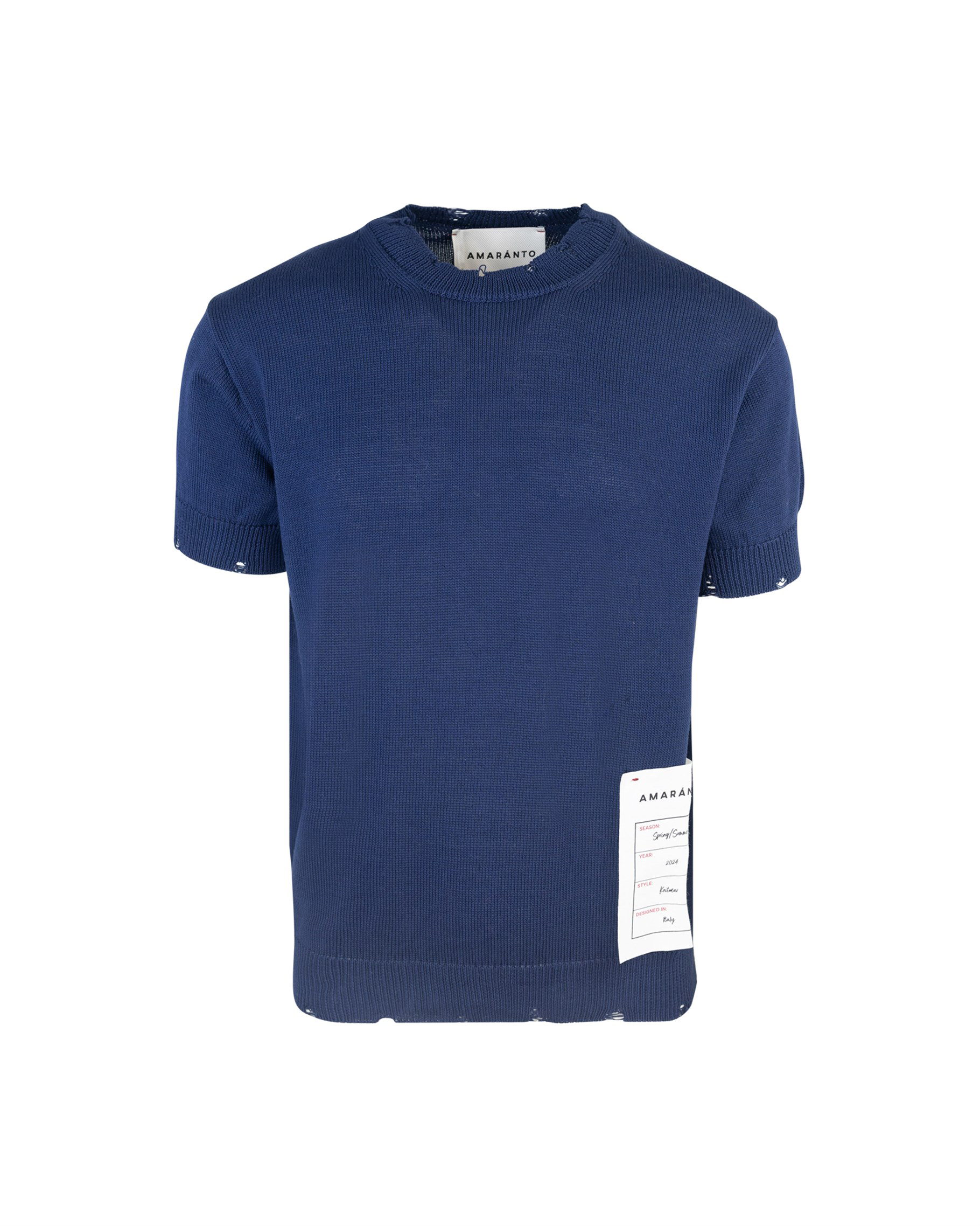Shop Amaranto Blue Knitted T-shirt In Bu Navy 87m