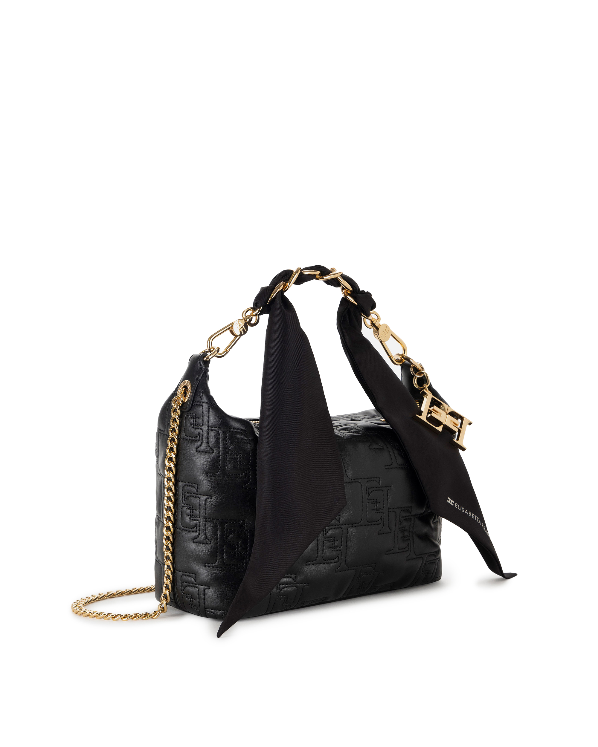 Shop Elisabetta Franchi Small Hobo Shoulder Bag With Scarf Chain In 110nero