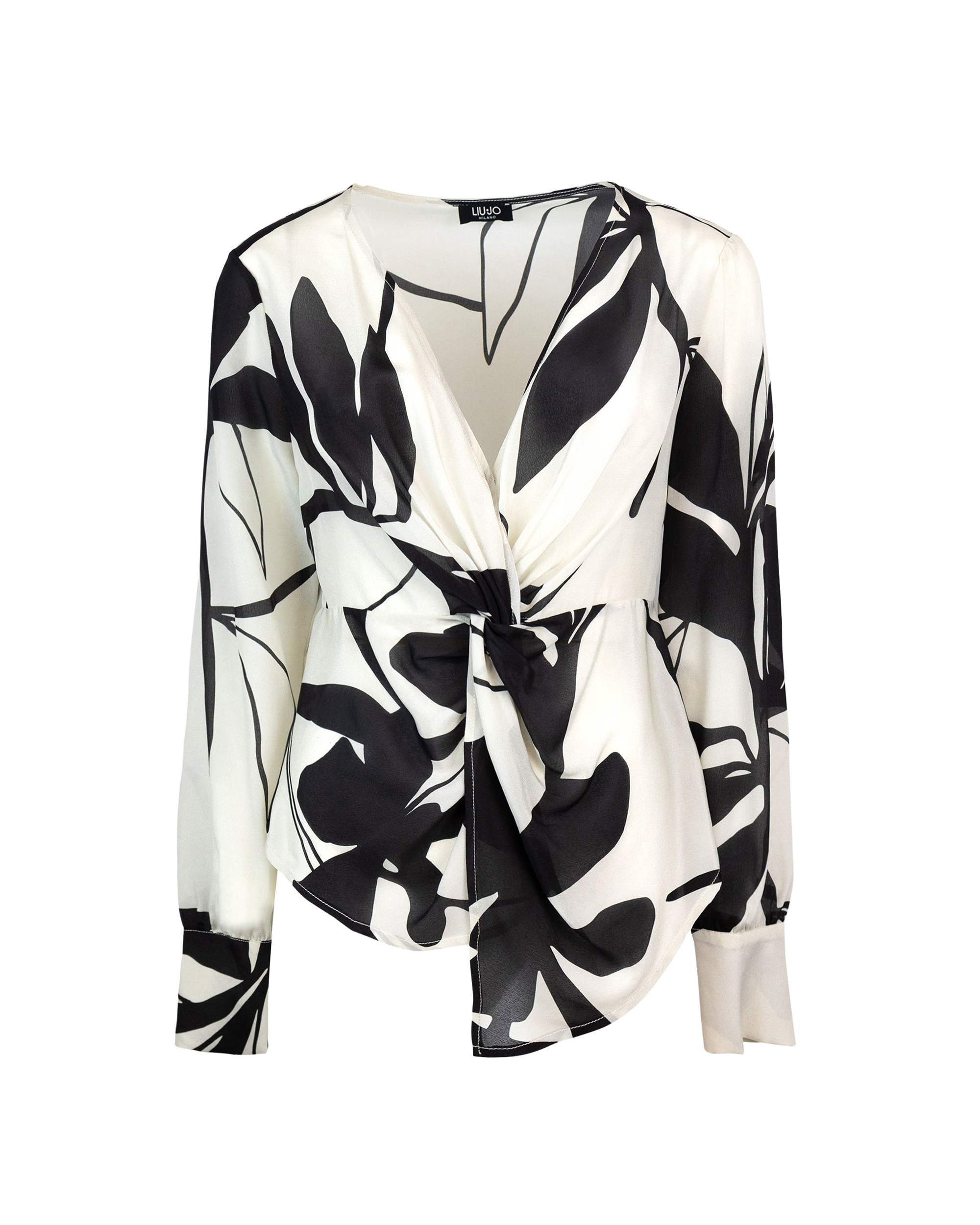 Shop Liu •jo Floral Blouse With Knot In N9027macro Flow.on Wh.but