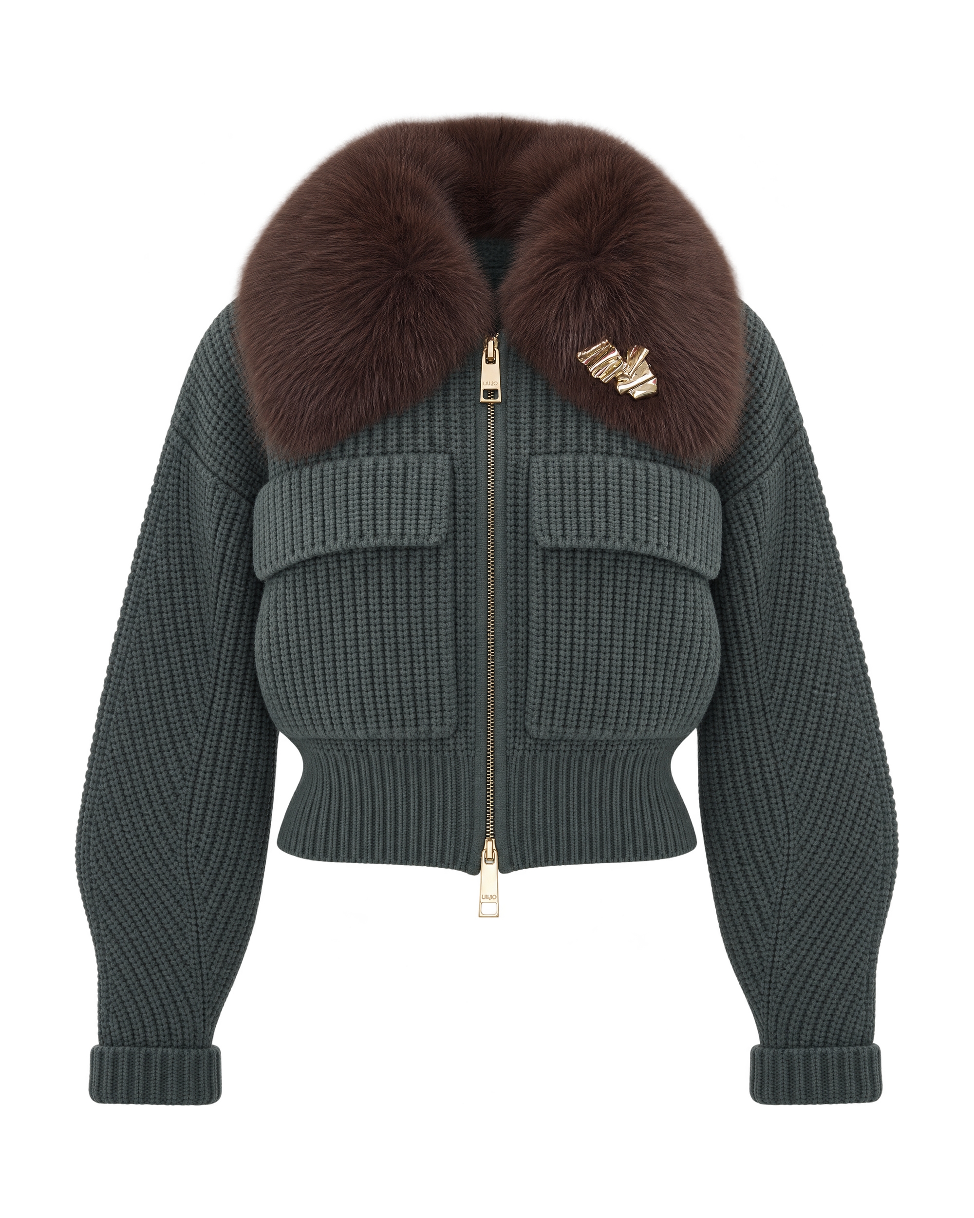 Liu •jo Bomber Lana Collo Teddy Dark Green In Ma22s90312