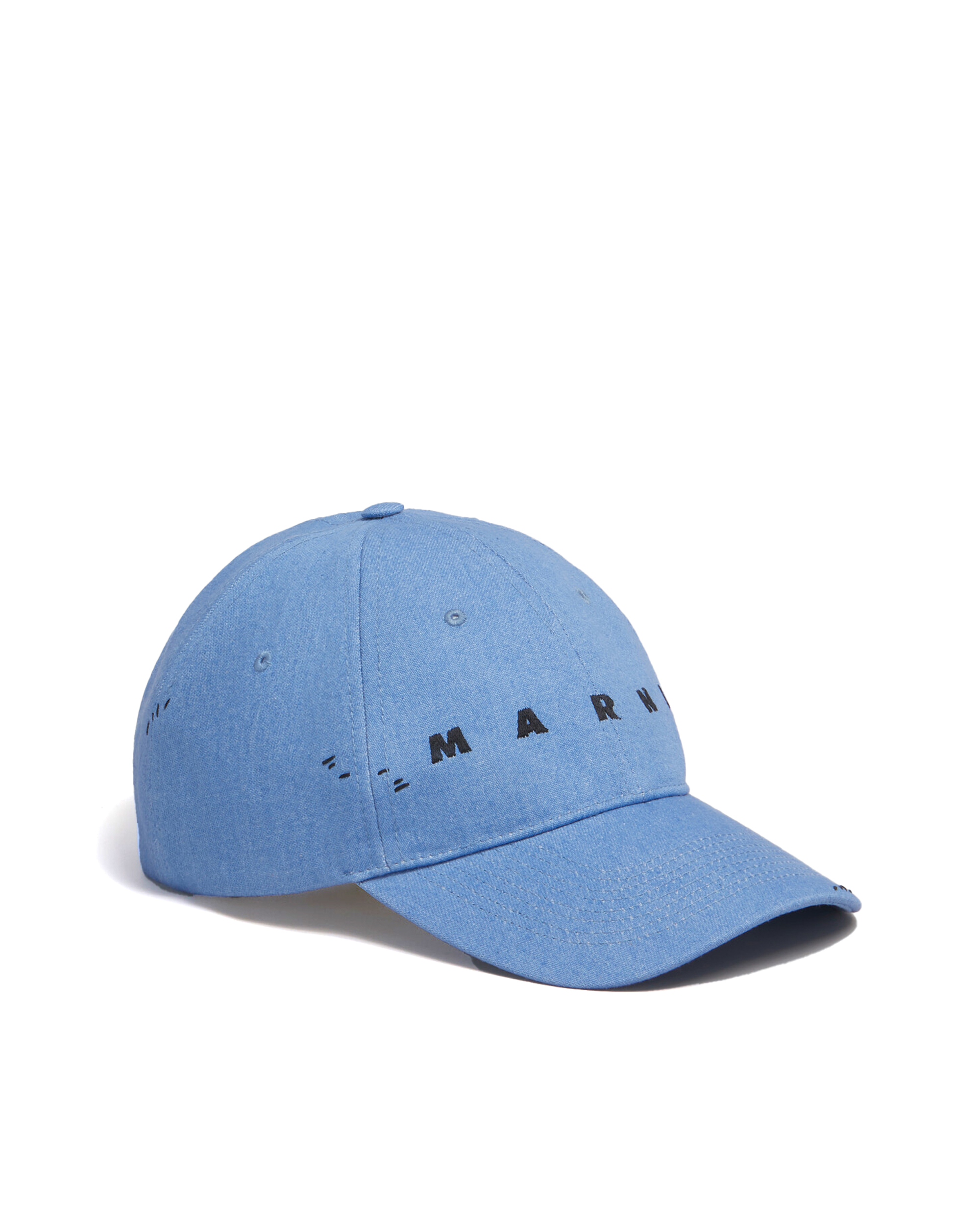 Shop Marni Embroidered Blue Denim Baseball Hat In 00b52