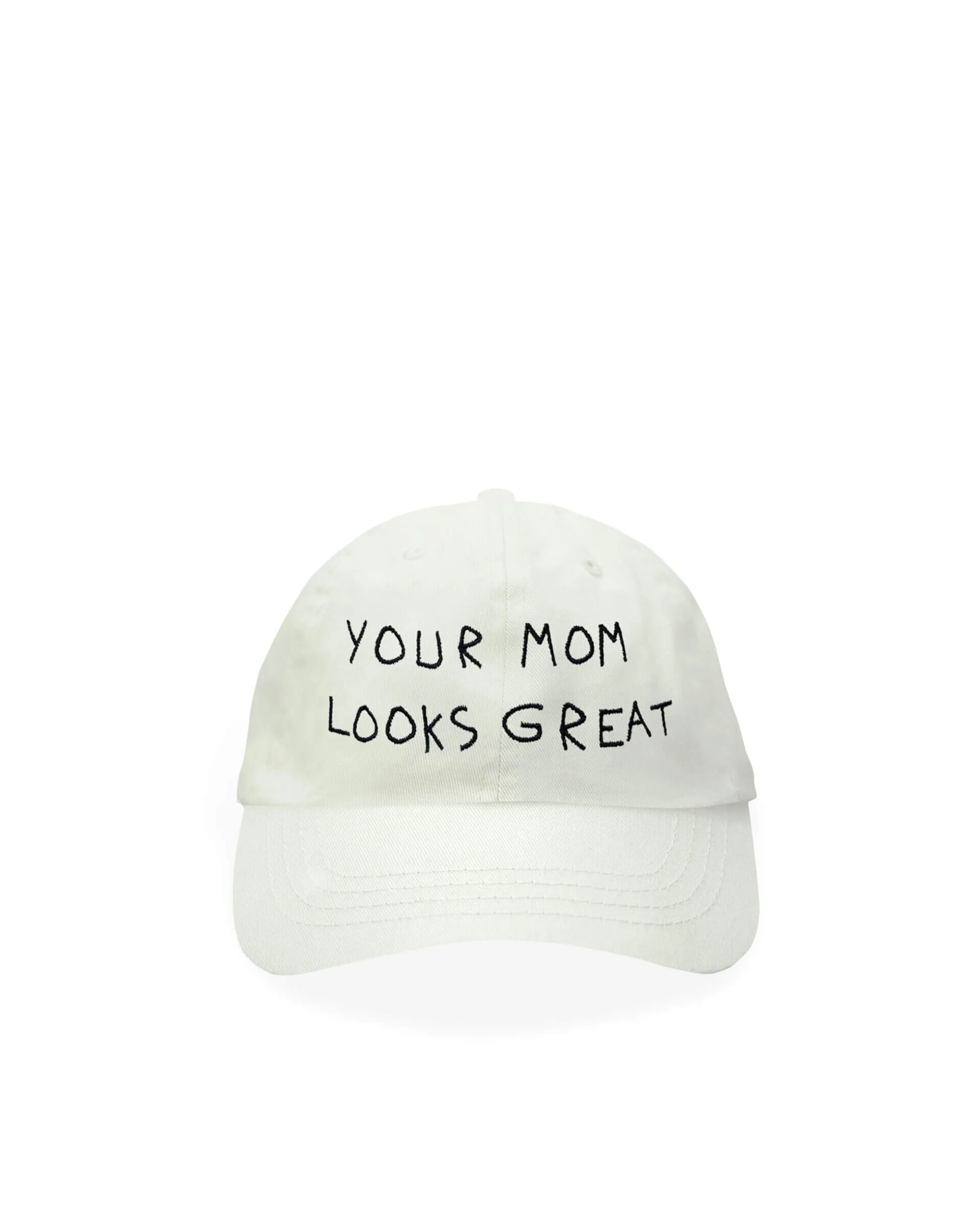 Encré. Beige Cap With Visor And "your Mom Looks Great" Embroidery