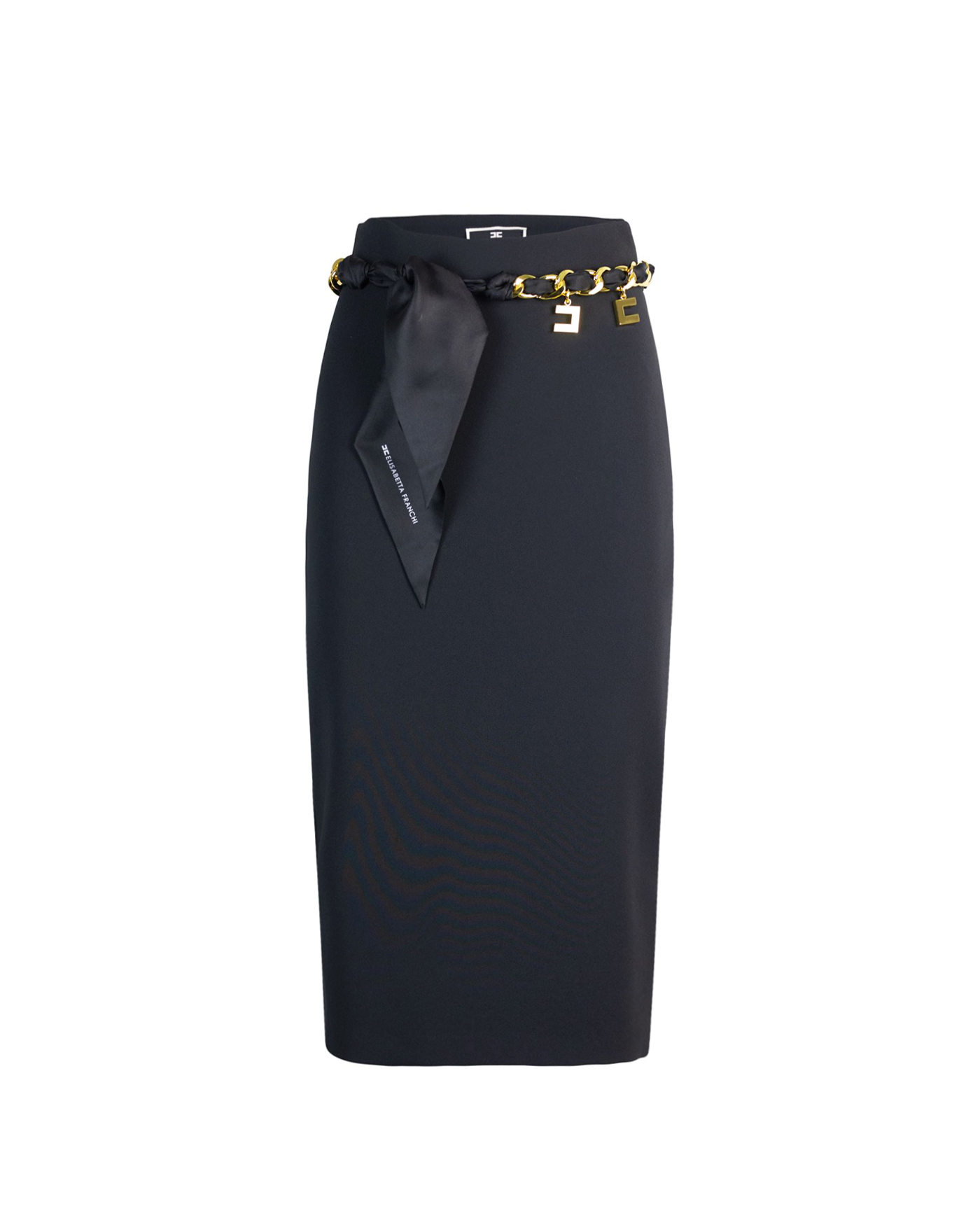 Shop Elisabetta Franchi Midi Skirt With Scarf Belt In 110nero