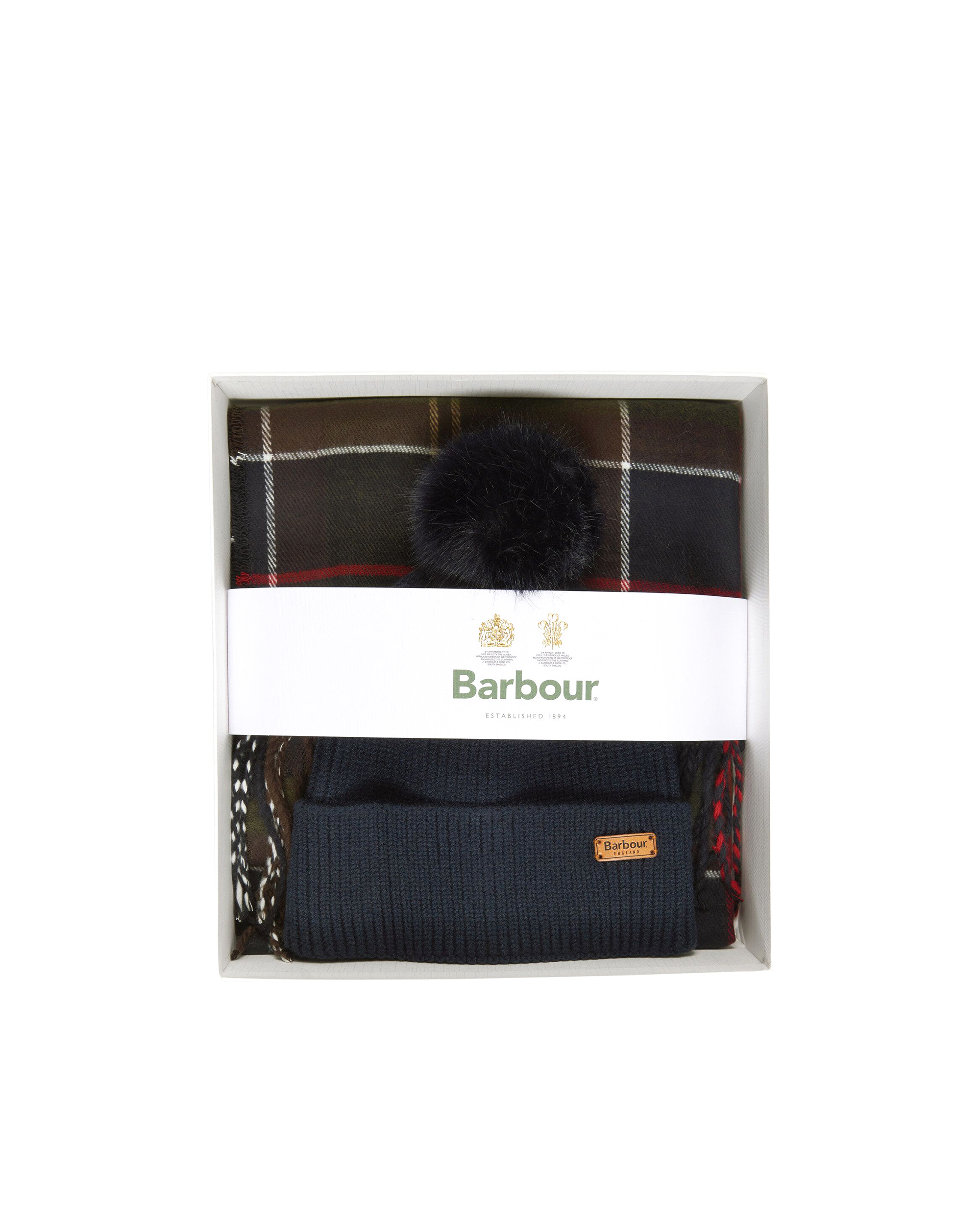 Barbour Tartan Patterned Hat And Scarf Gift Set In Tn11classic