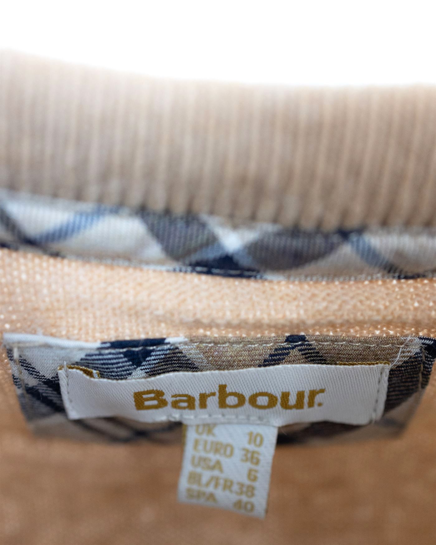 Shop Barbour Cardigan With Tartan Profiles In Cm52caramel/fawn