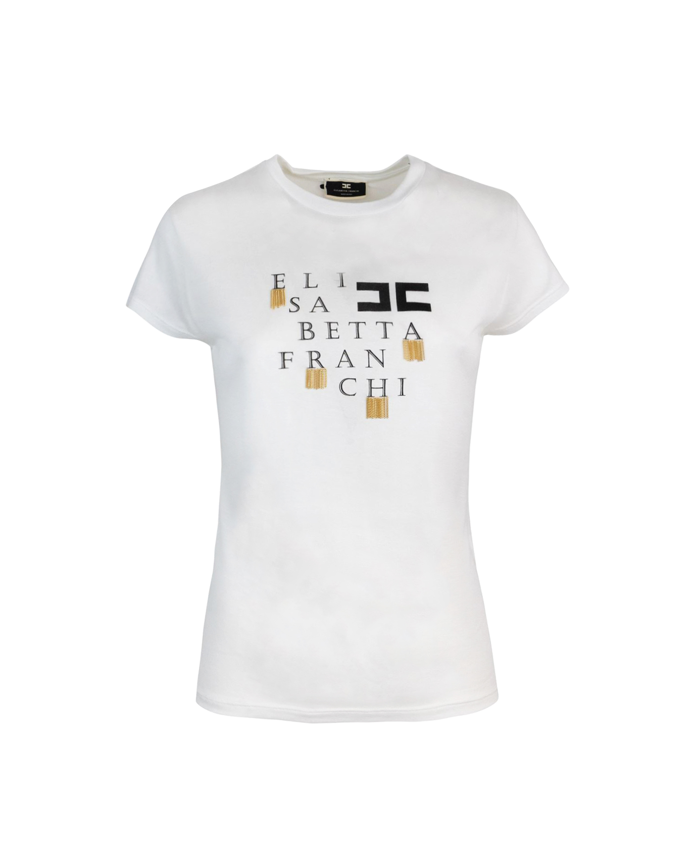 Shop Elisabetta Franchi White T-shirt With Logo And Applications In 270gesso