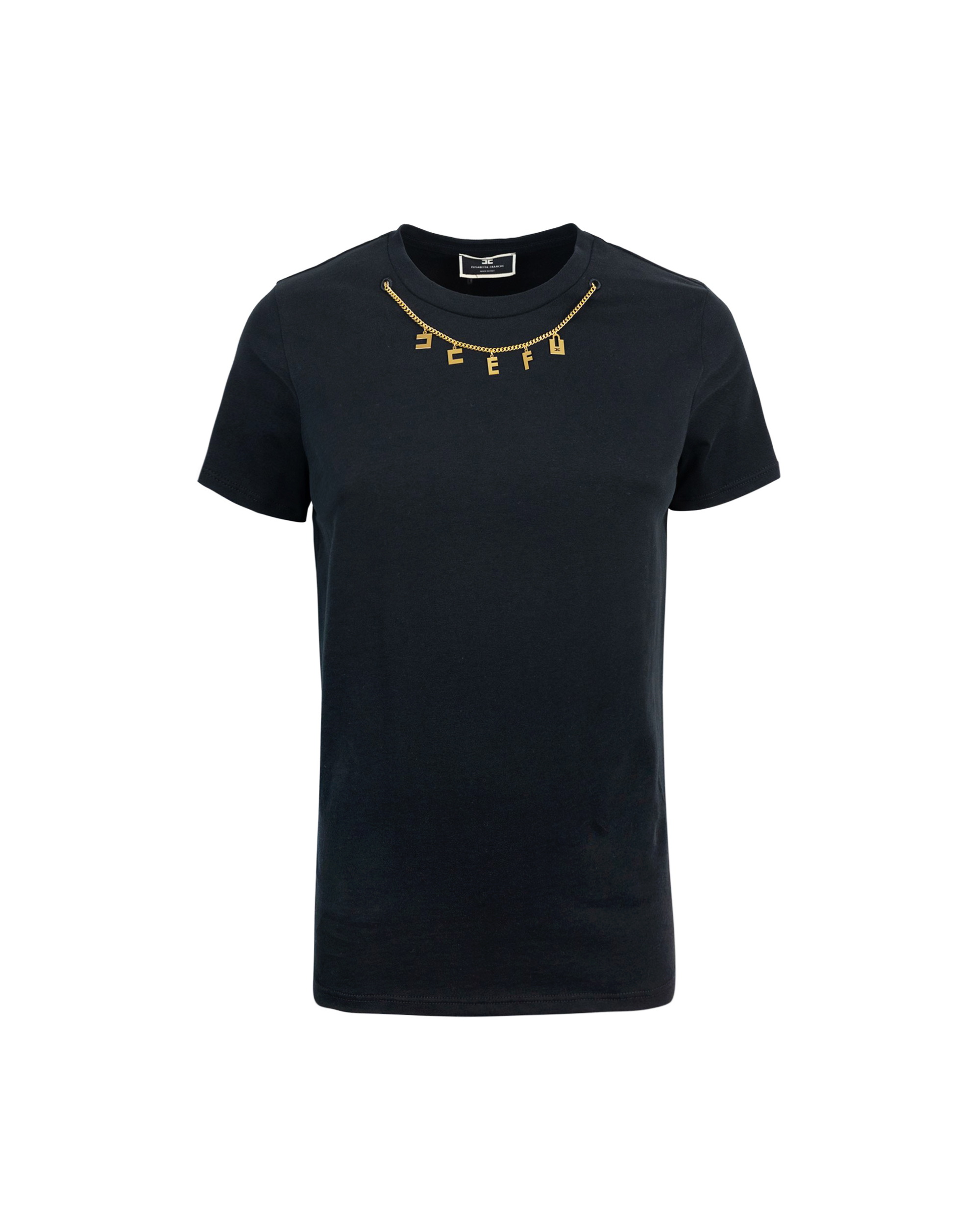 Shop Elisabetta Franchi Black T-shirt With Charms Accessory In 110nero