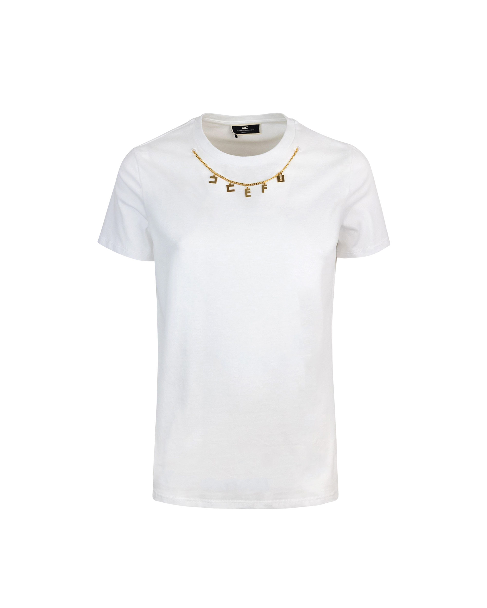 Shop Elisabetta Franchi White T-shirt With Charms Accessory In 270gesso