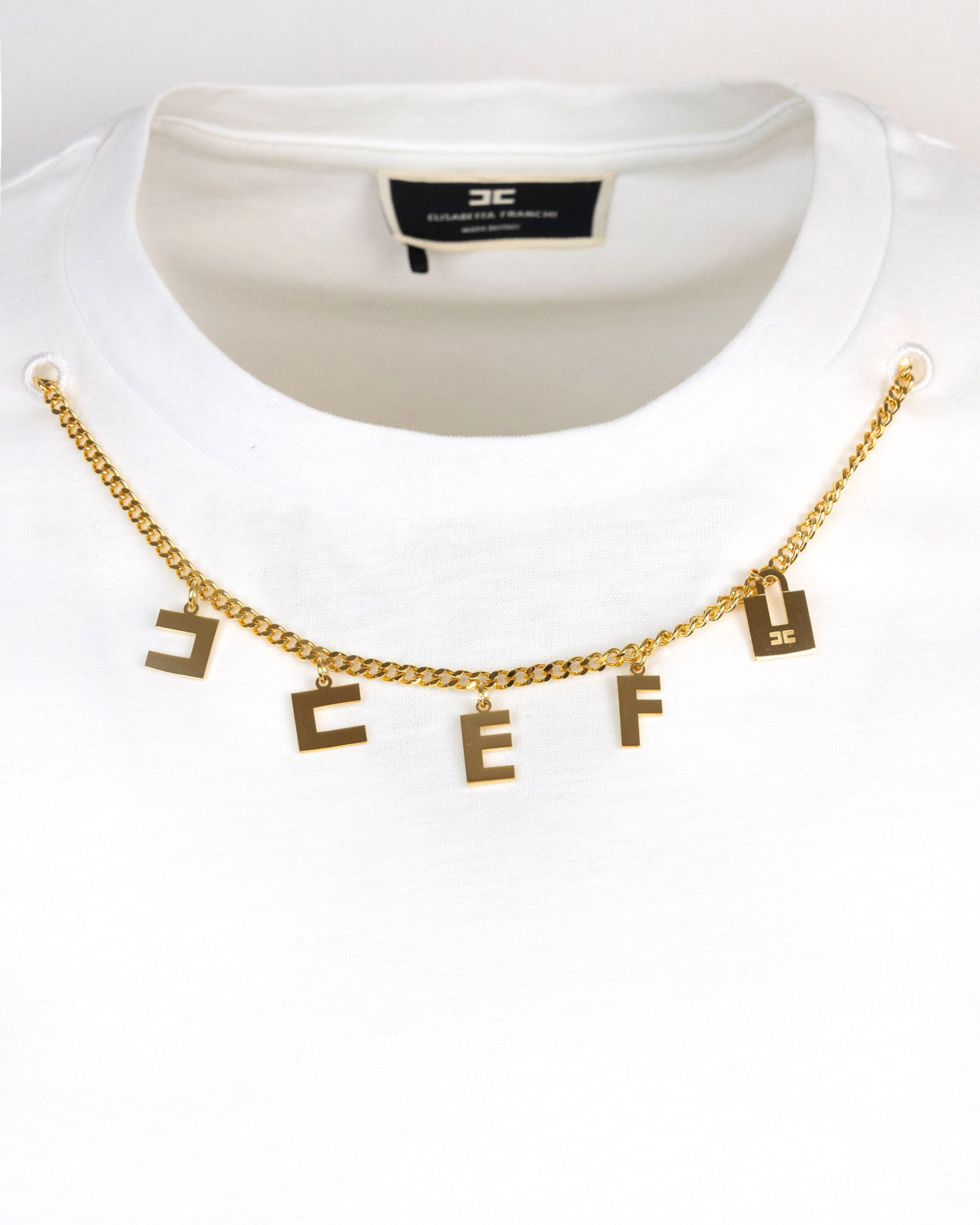 Shop Elisabetta Franchi White T-shirt With Charms Accessory In 270gesso