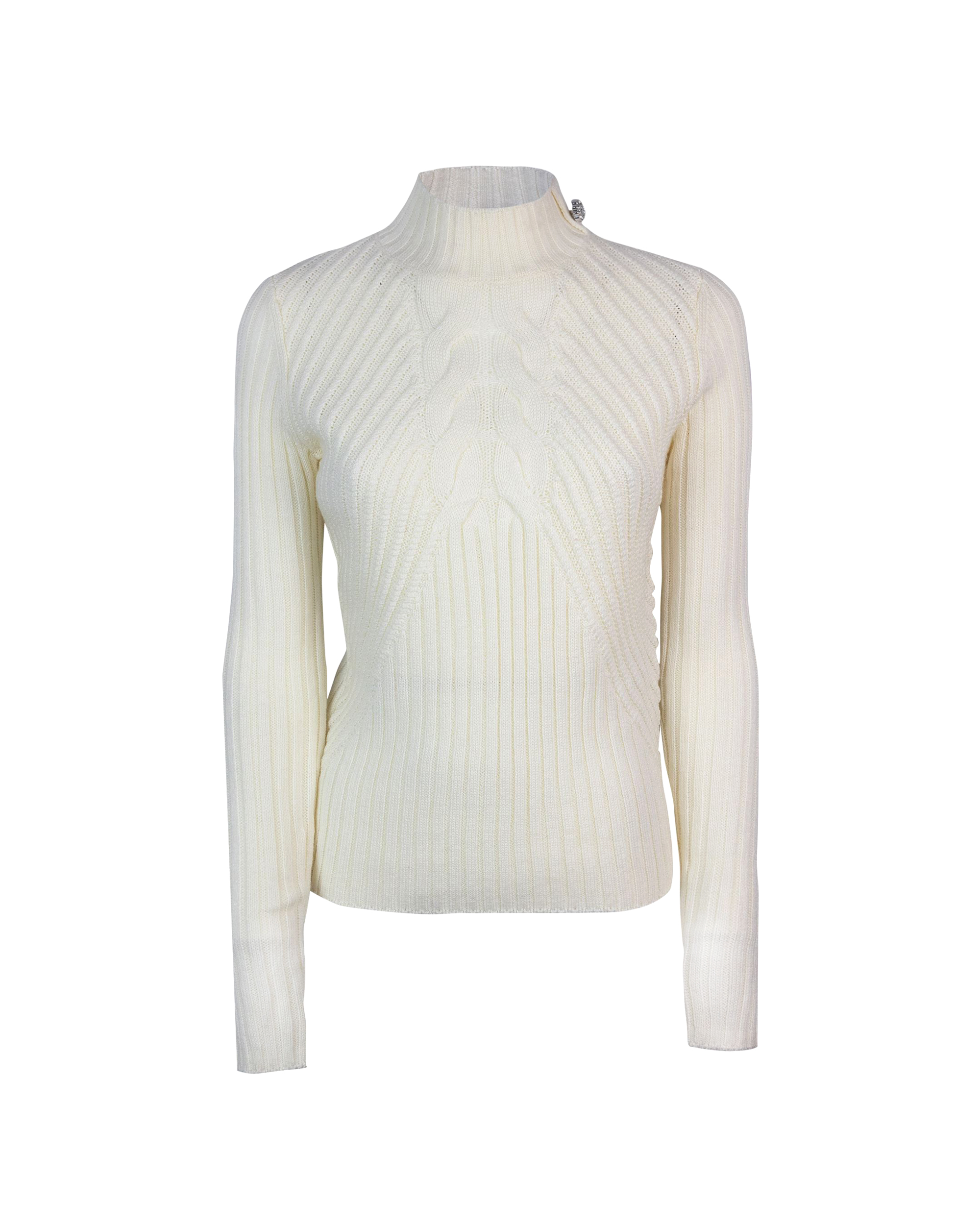 Shop Liu •jo White Woven Sweater With Jewel Detail In 10701