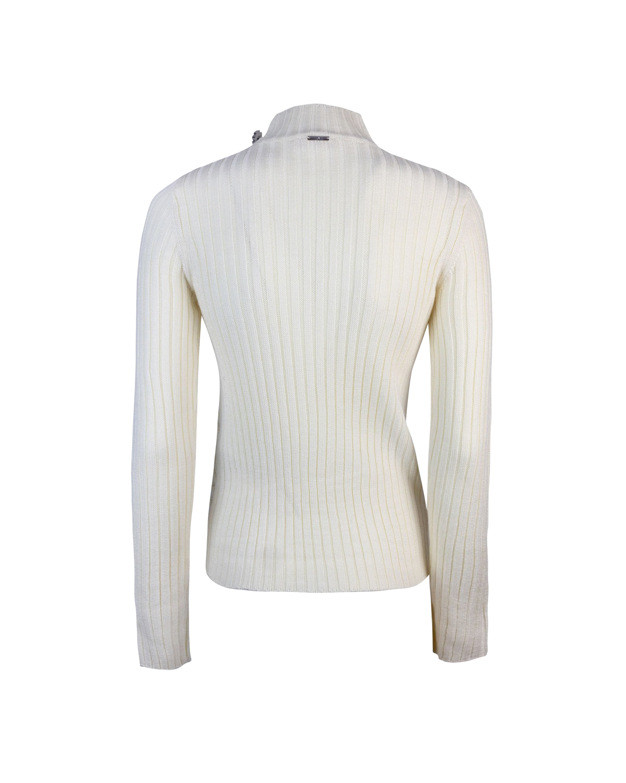 Shop Liu •jo White Woven Sweater With Jewel Detail In 10701