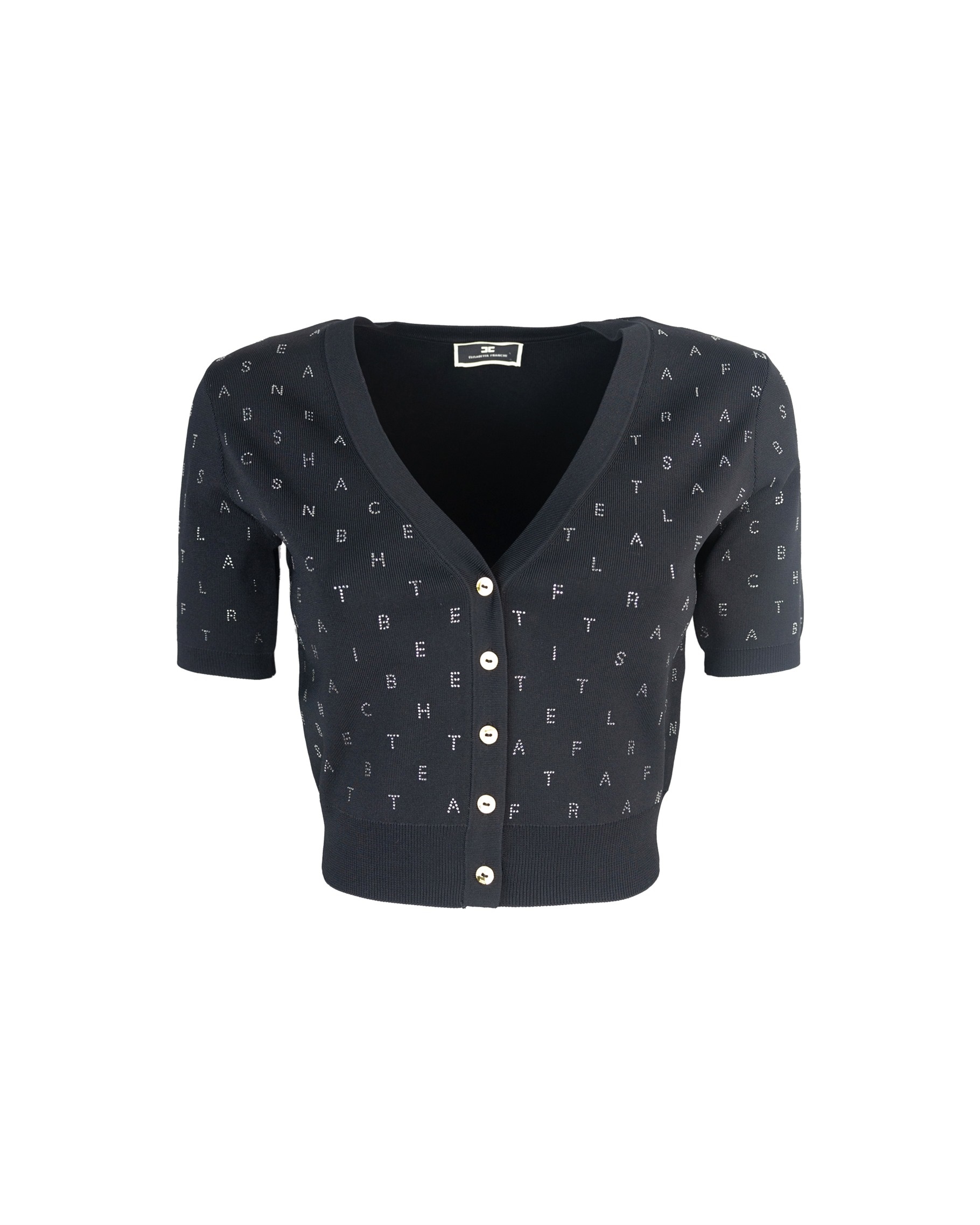 Shop Elisabetta Franchi Cardigan Cropped In Viscosa Con Lettering In Strass In 110