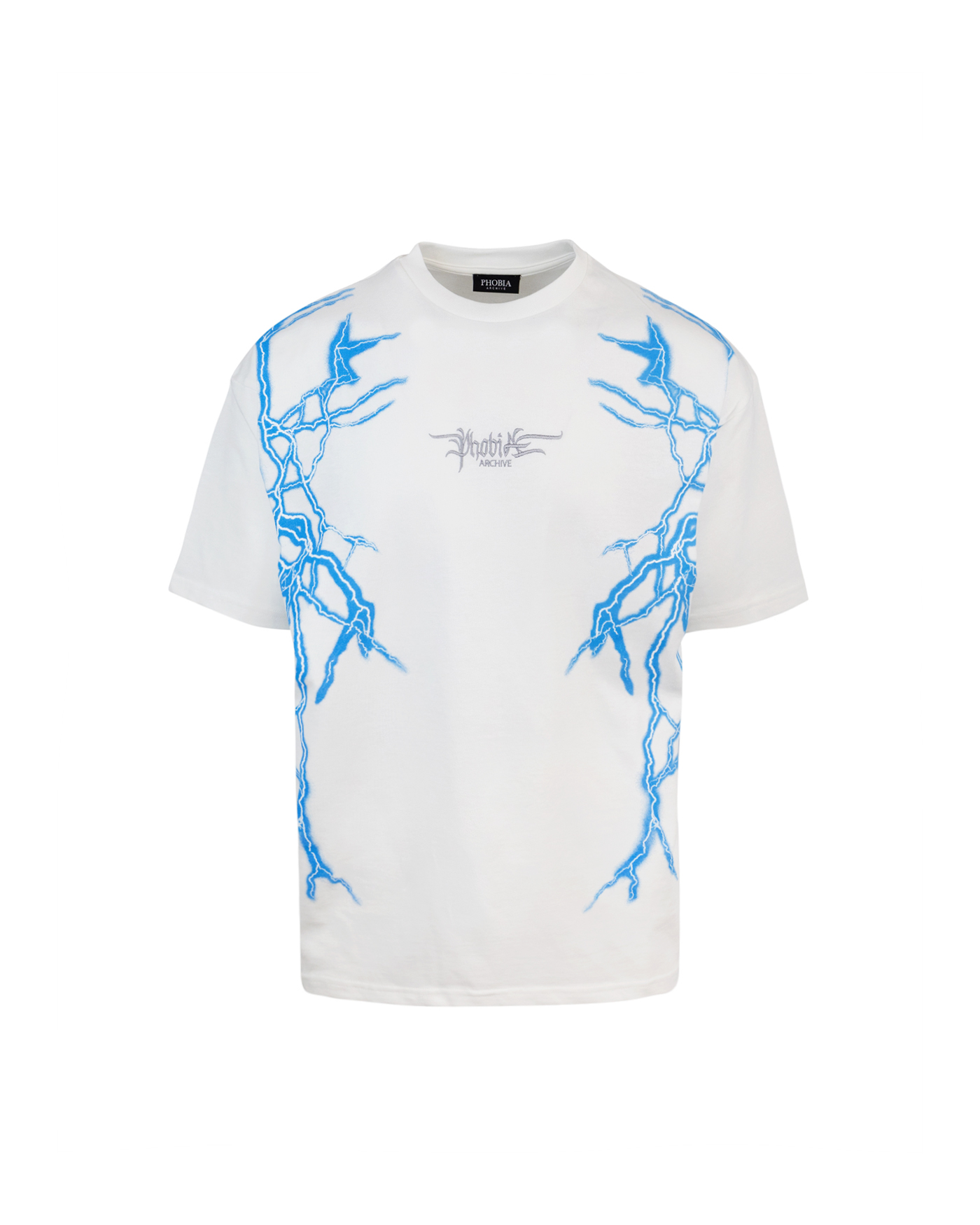 Shop Phobia Archive T-shirt Lightning Light Blue In White