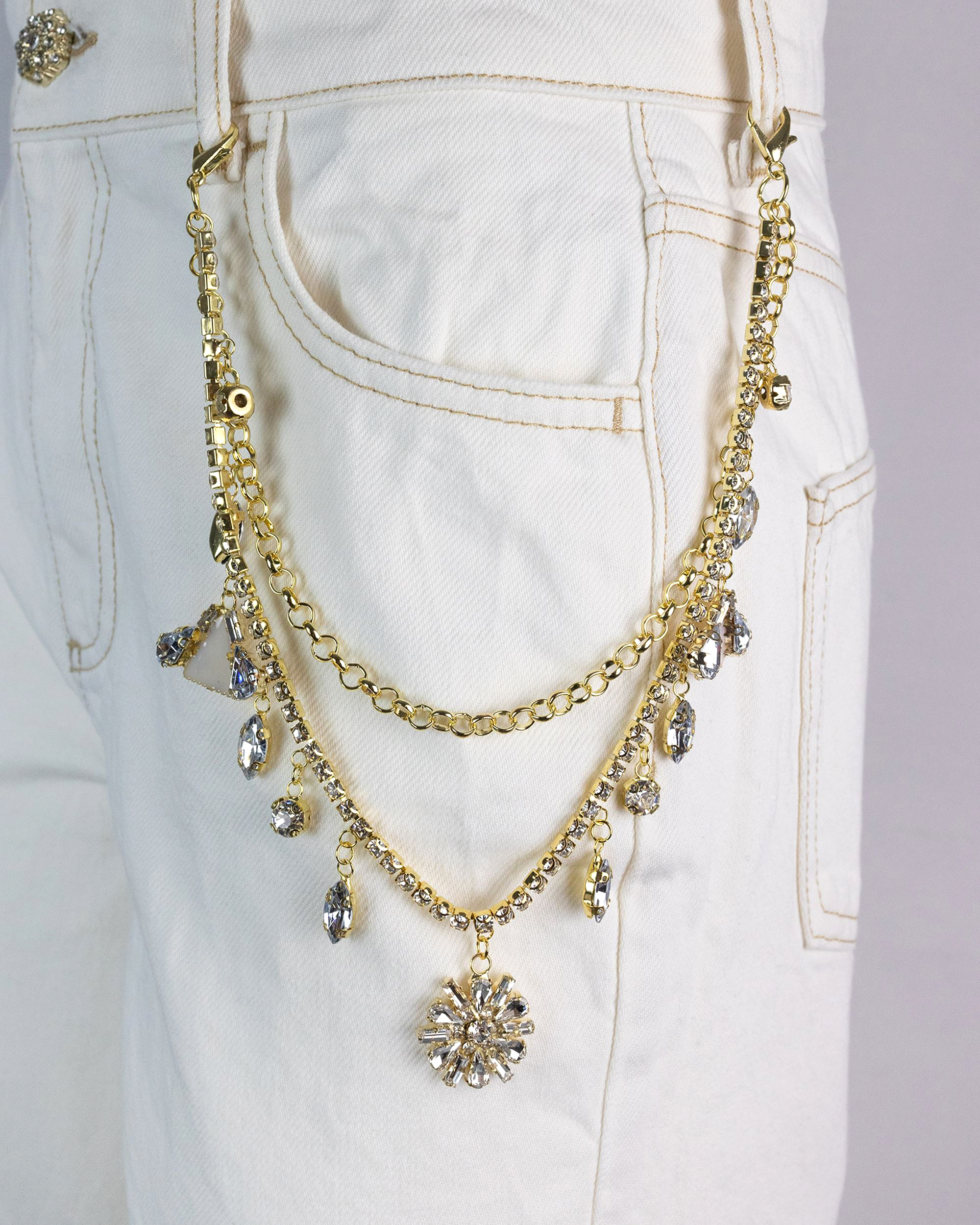 Shop Liu •jo Wide Jeans With Jewel Chain In 10701