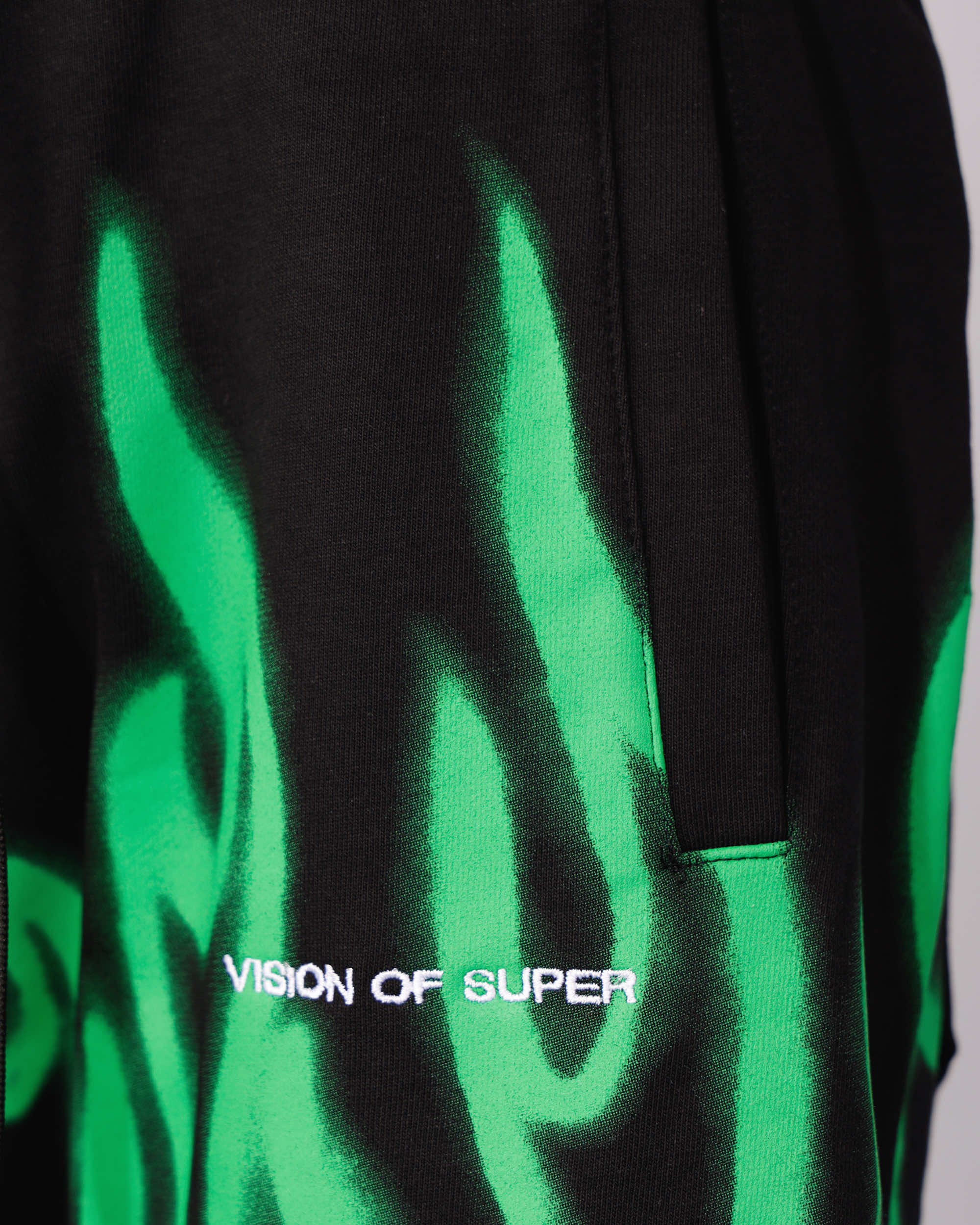 Shop Vision Of Super Black Shorts With "green Spray Flames" Print