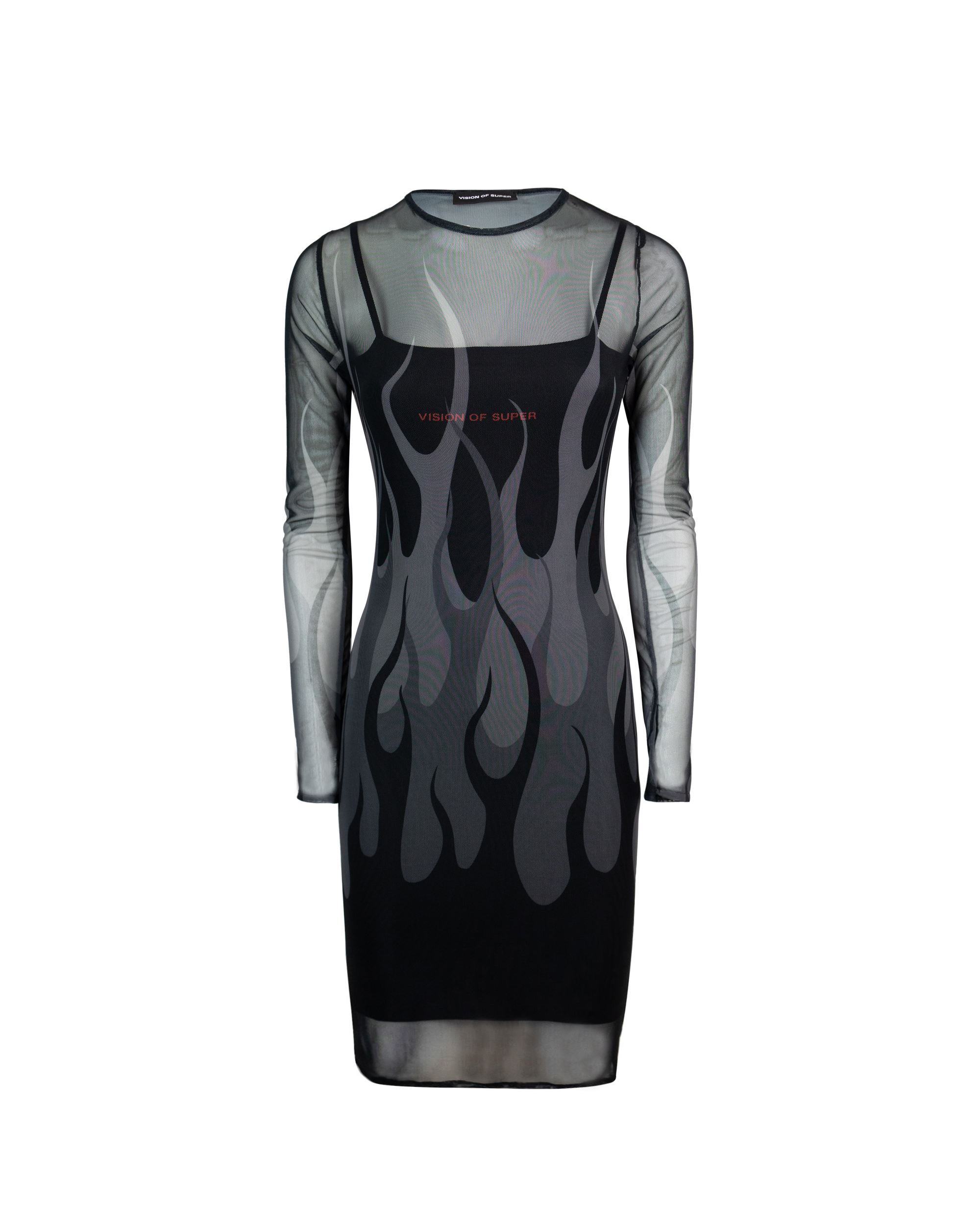 Shop Vision Of Super Dress With Triple Gray Tribal Flame In Black