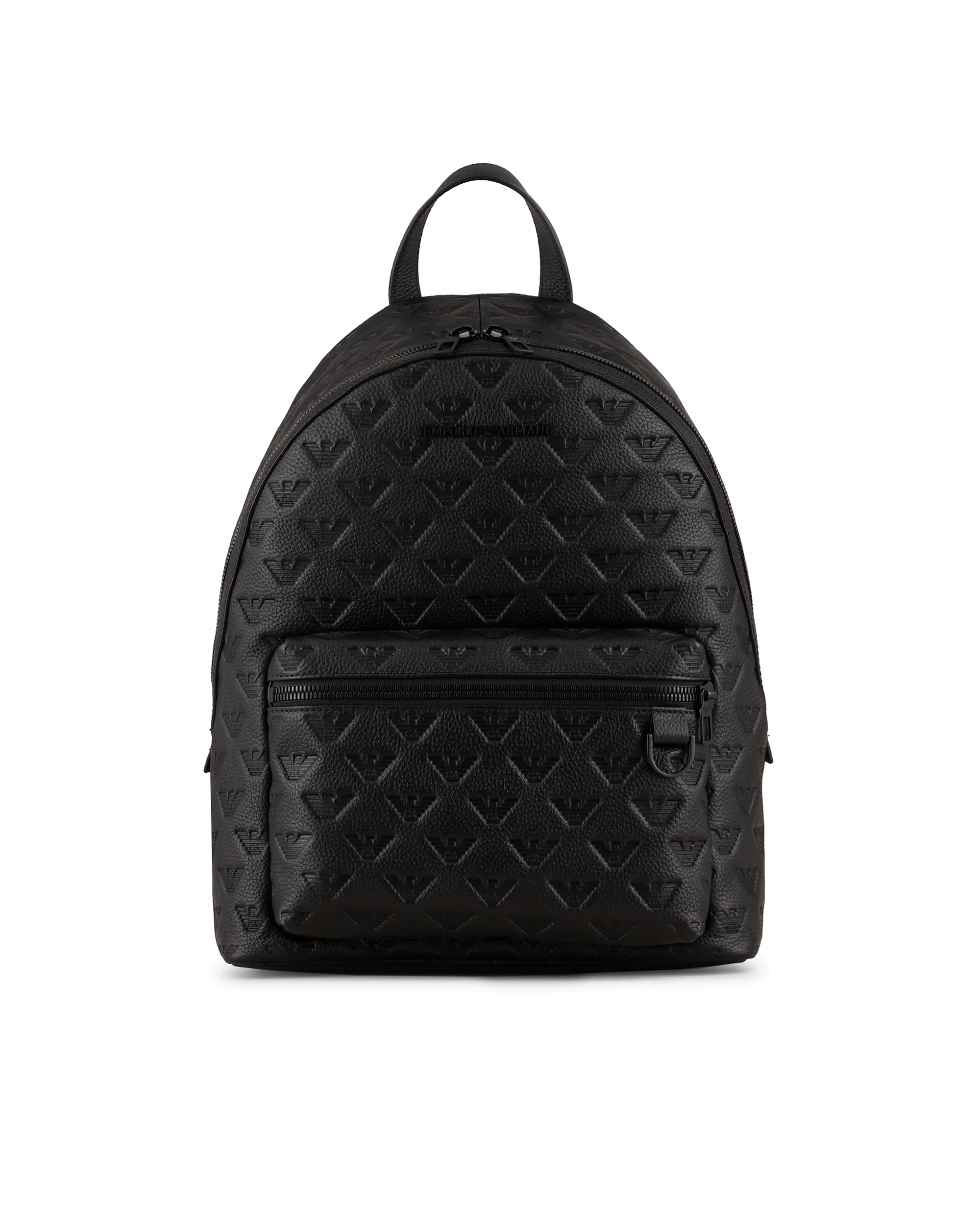 Shop Emporio Armani Black Leather Backpack With All-over Eagle Logo In 81072