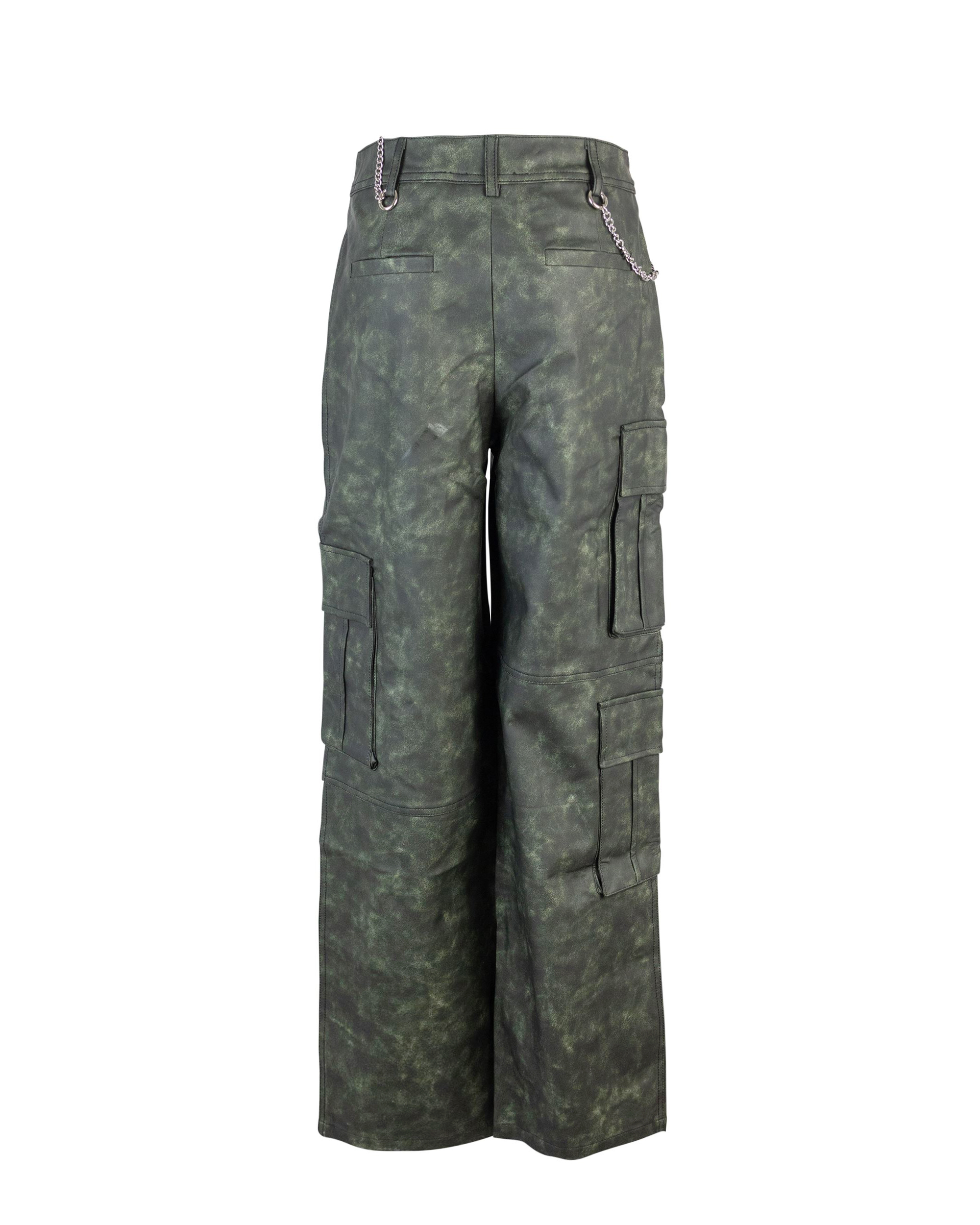 Shop Andersson Bell Faux Leather Cargo Trousers In Khaki