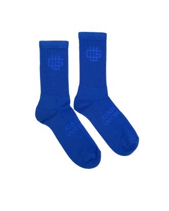 Blue socks with logo