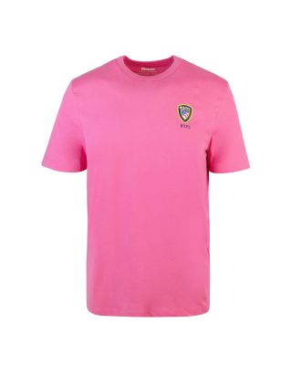 Pink cotton T-shirt with mini shield logo print