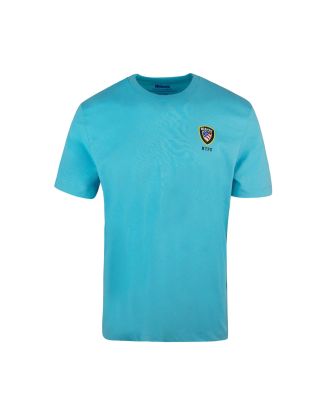 T-shirt celeste in cotone con stampa logo mini scudetto