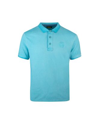 Polo shirt with turquoise logo and knitted collar