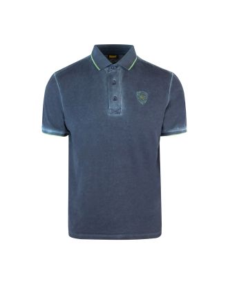 Polo shirt with logo and blue knitted collar