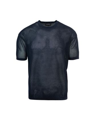 Net stitch sweater with Navy Blue jacquard logo bottom