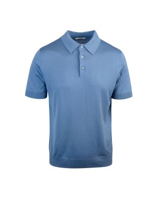 Polo shirt in baby blue silk blend knit