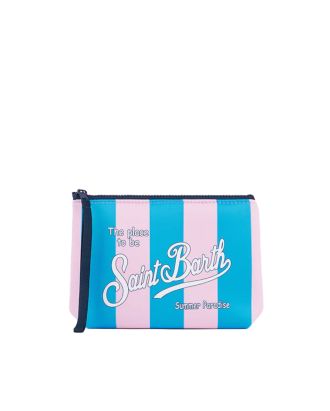 Aline clutch bag in pink and blue striped scuba