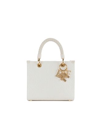 Small shopper in jacquard raffia with ivory charms
