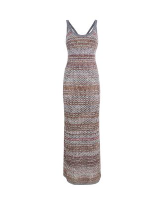 Long zig zag knit dress with crochet effect texture