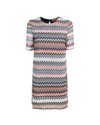 Short-sleeved dress in cotton and viscose zig zag