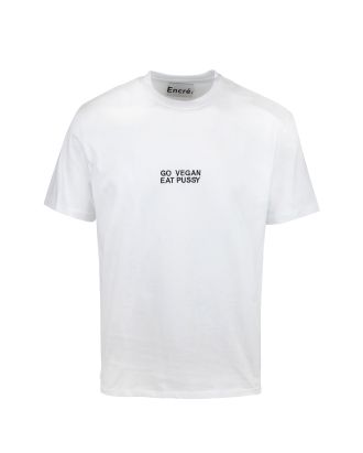 T-shirt bianca "Go Vegan Eat Pussy"