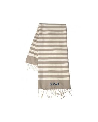 Sand striped beach towel with embroidery