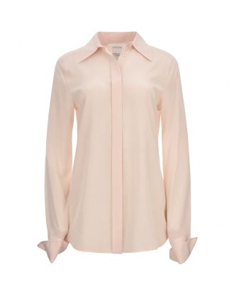 Fitted shirt in pure powder pink silk