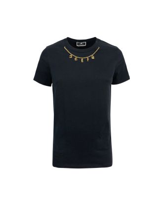 T-shirt nera con accessorio charms