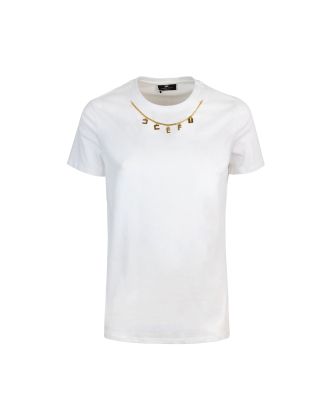 T-shirt bianca con accessorio charms