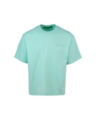 Basic T-shirt with aqua green embroidery