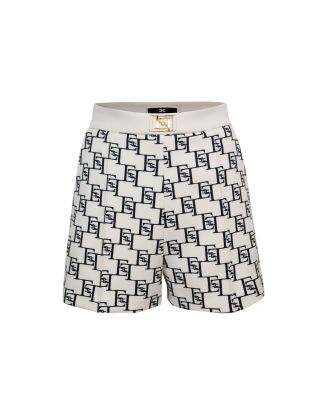 Printed crêpe shorts with logo plaque