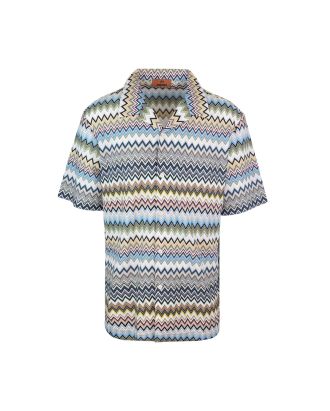 Short-sleeved bowling shirt in zig zag cotton